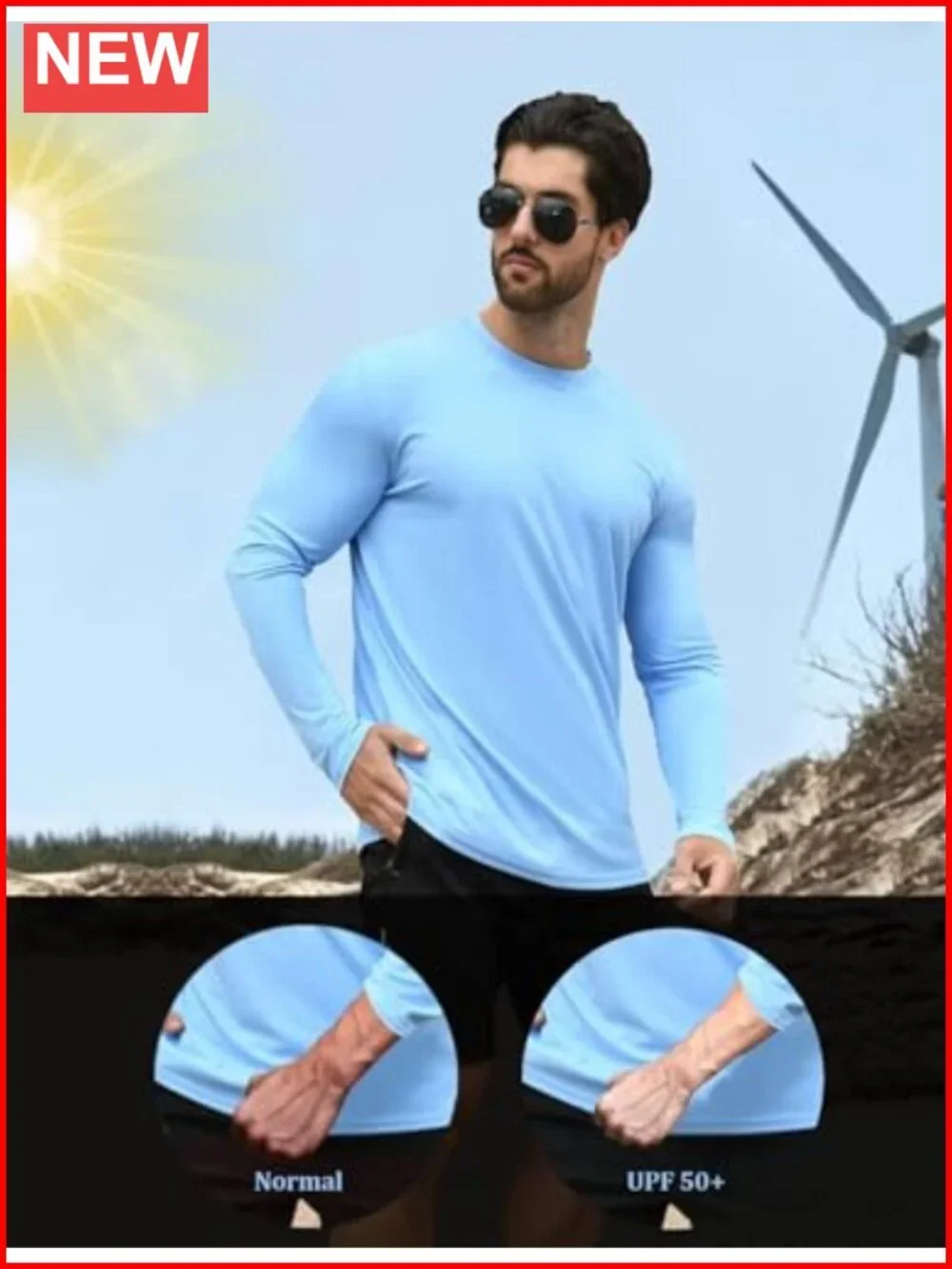 UPF 50+ Men's Rash Guard Long Sleeve Lightweight Quick-Dry Swim Shirt with